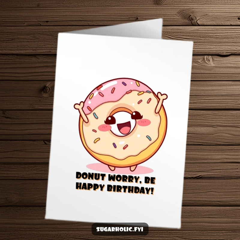 Funny Free Printable donut character with sprinkles bouncing happily, exuding pure birthday excitement and fun.