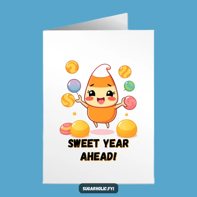 Free Printable Birthday Card: Funny Candy Corn Juggling Gumdrops Downloadable Gift
