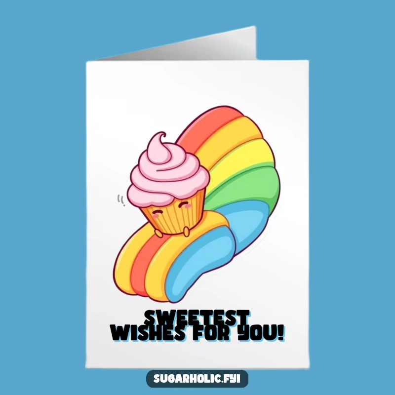 Free Printable Birthday Card: Giggling Cupcake Rainbow - Funny Gift