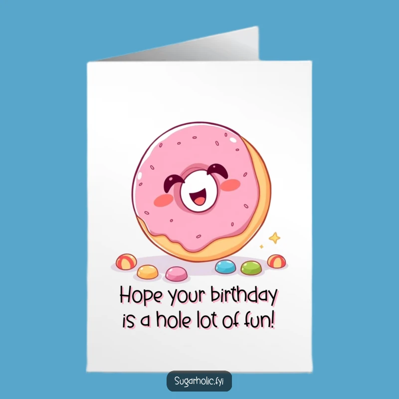 Free Printable Birthday Card: Giggling Donut Catching Candy, funny downloadable gift!