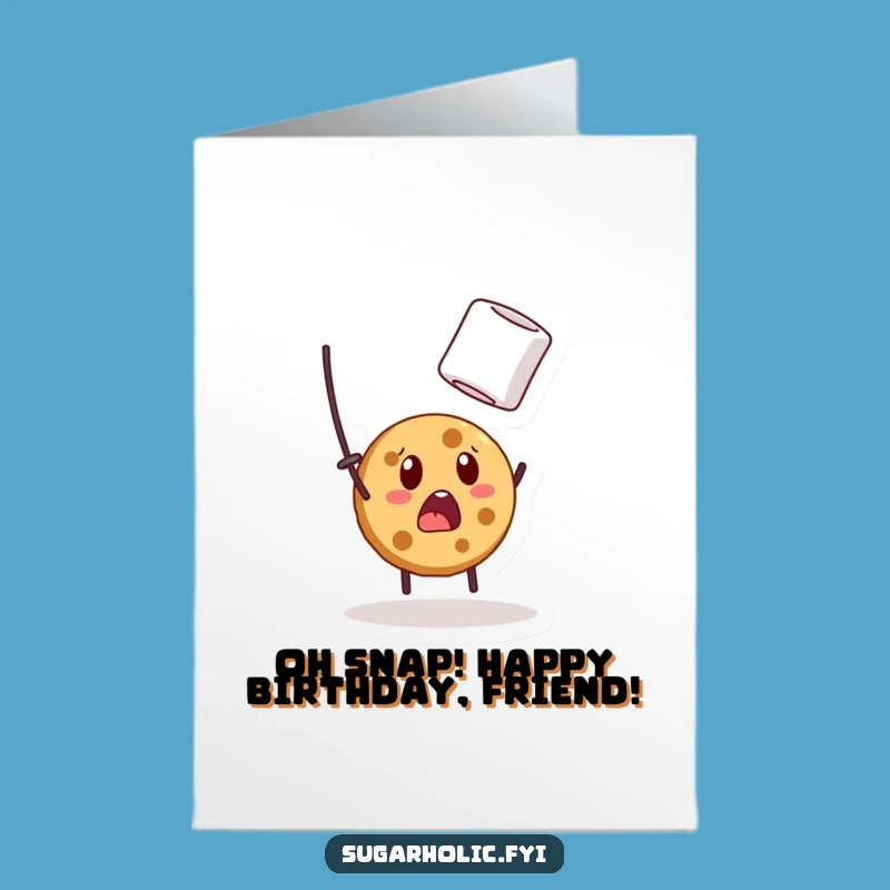 Funny Free Printable Birthday Card: Surprised Cookie Catches Marshmallow - Downloadable Gift