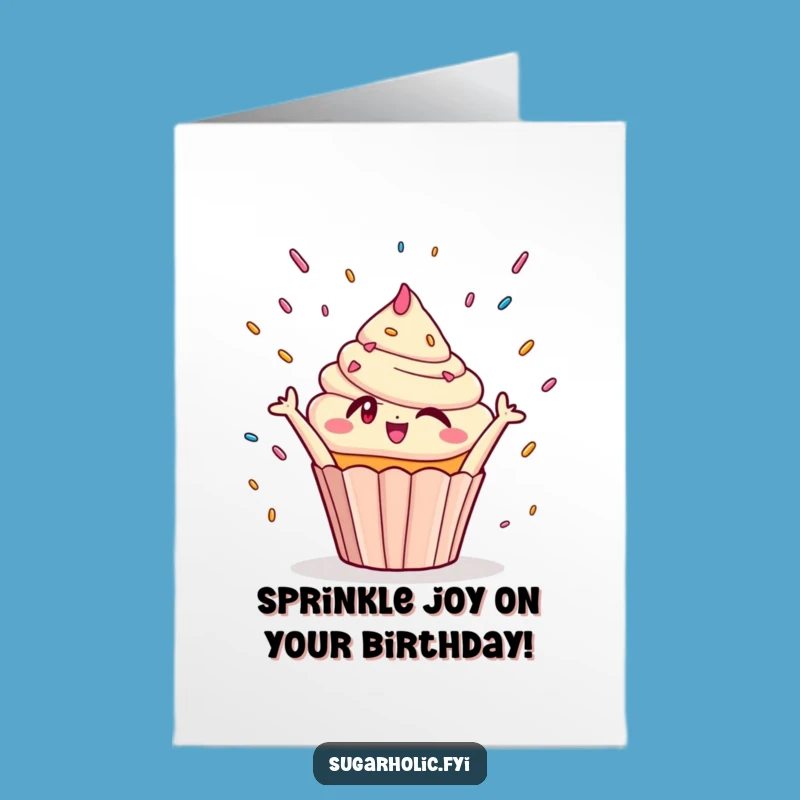 Free Printable Birthday Card - Winking Cupcake & Sprinkles Funny Downloadable Gift
