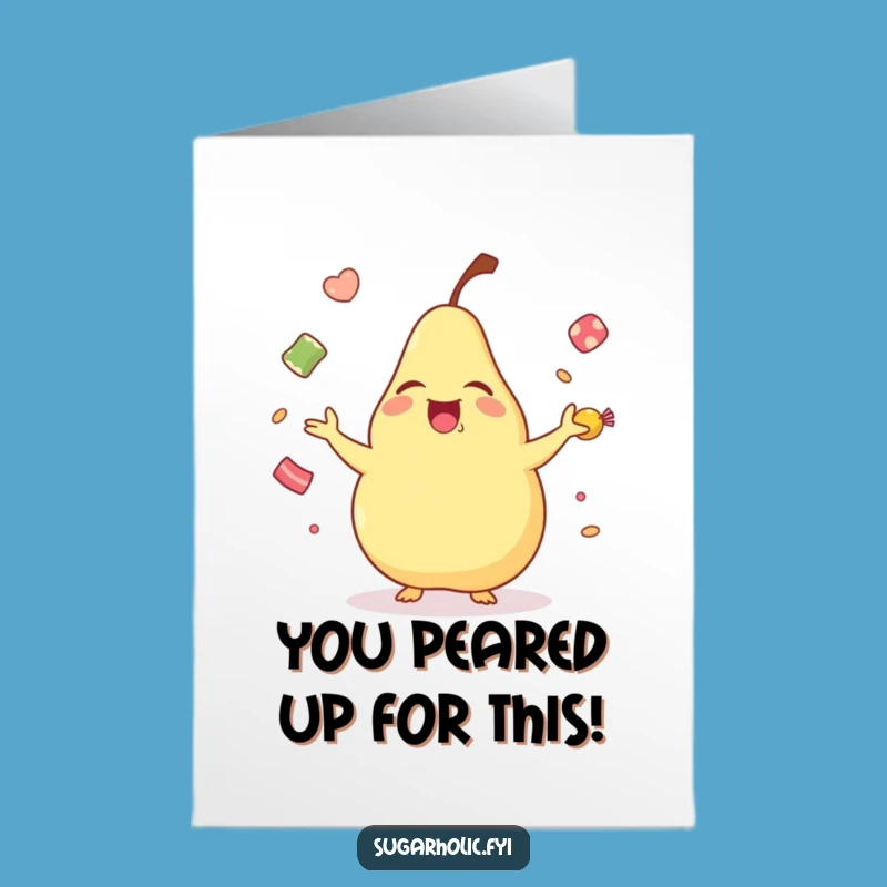 Free Printable Congrats Card: Juggling Pear Fun, Humorous Downloadable Greeting