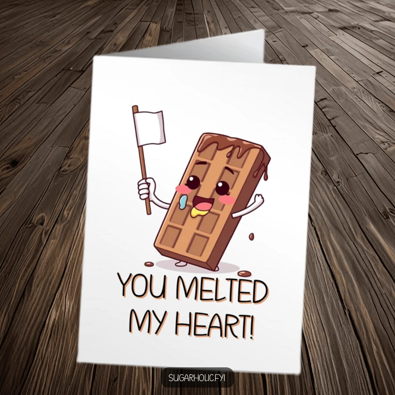 Funny free printable congratulations card with a melting chocolate bar comically waving a dripping flag, celebrating achievement.