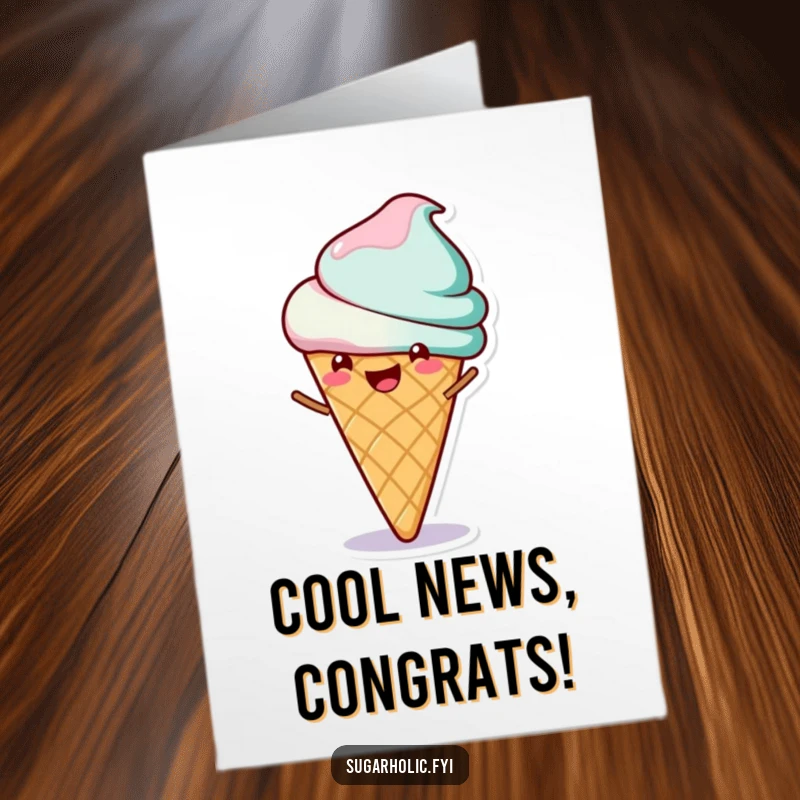 Funny Free Printable Congratulations Card: Cheerful ice cream cone doing a happy spin, symbolizing celebration and sweet achievements.