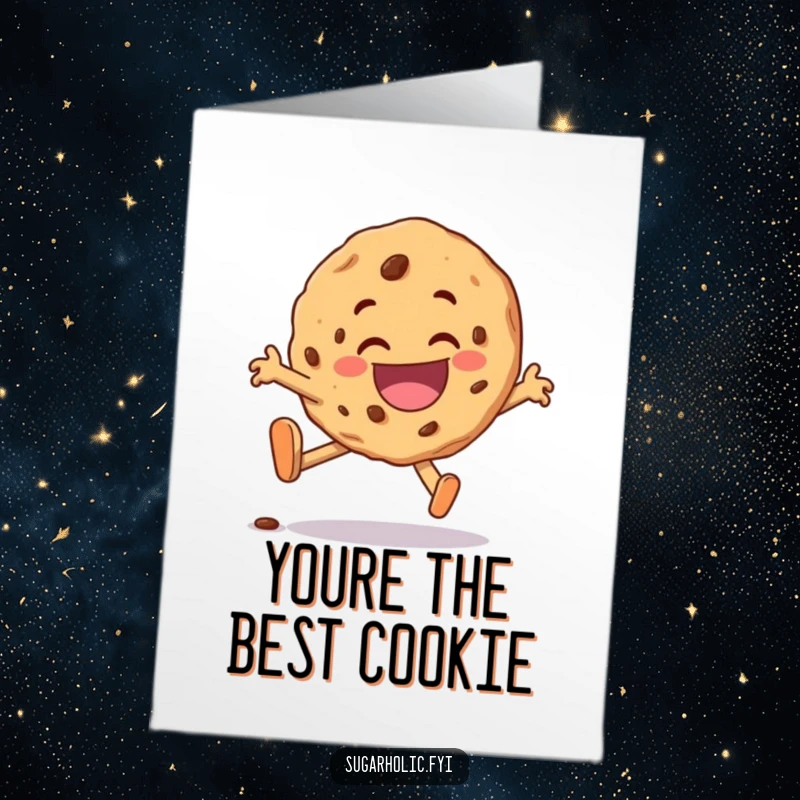 Funny Free Printable Thank You Card: A cookie character comically trips but lands with an ecstatic, grateful grin, saying thanks.