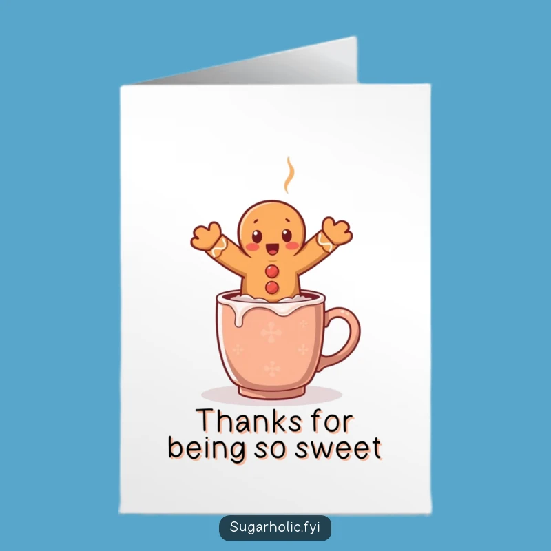 Free Printable Thank You Card: Surprised Gingerbread Man Cocoa Leap Downloadable Gift