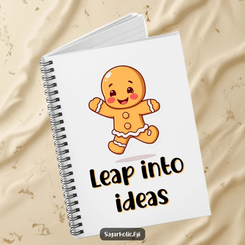Funny Gingerbread Man Notebook featuring a blushing character in a happy leap, perfect for notes and a funny gift.