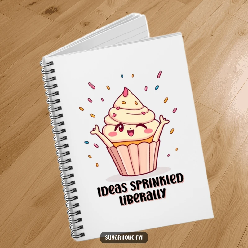 Funny Notebook: Features a winking cupcake character joyfully reaching for sprinkles, perfect for jotting down sweet thoughts.