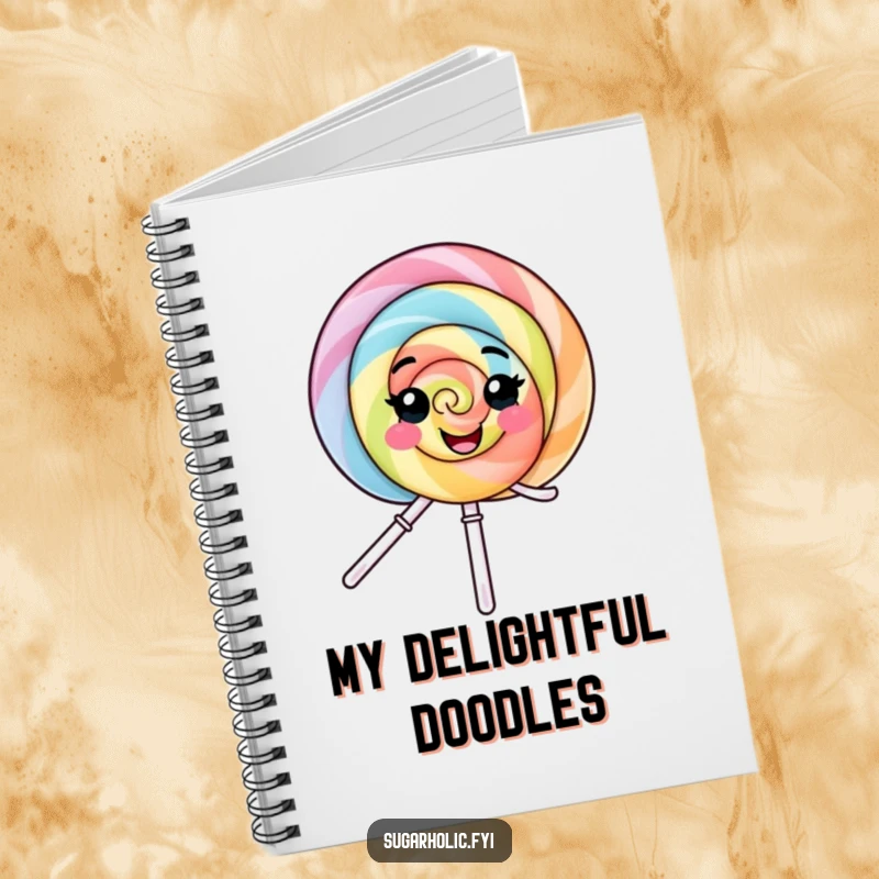 Funny Notebook: A journal featuring a smiling lollipop character joyfully spinning, providing a cheerful companion for all your writing needs.