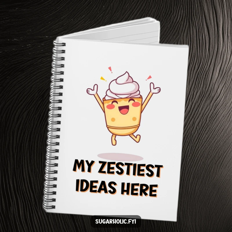 Funny Pie Notebook: A cheerful pie character in a celebratory jump, ideal for jotting down zesty ideas.