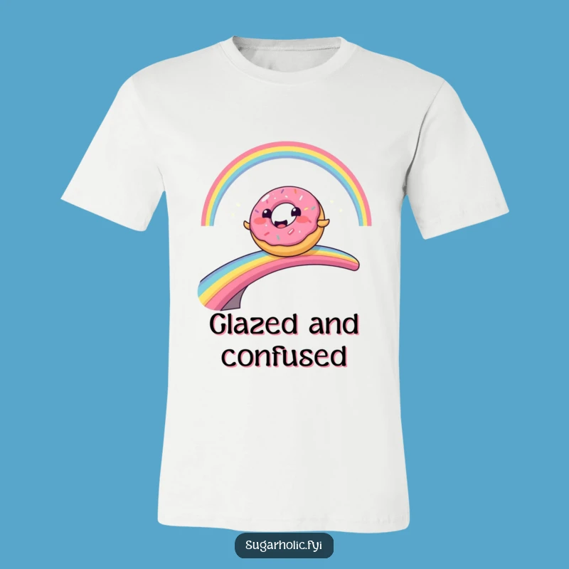 Funny Donut Rainbow Slide T-Shirt: Comical Cartoon Character for Laughs