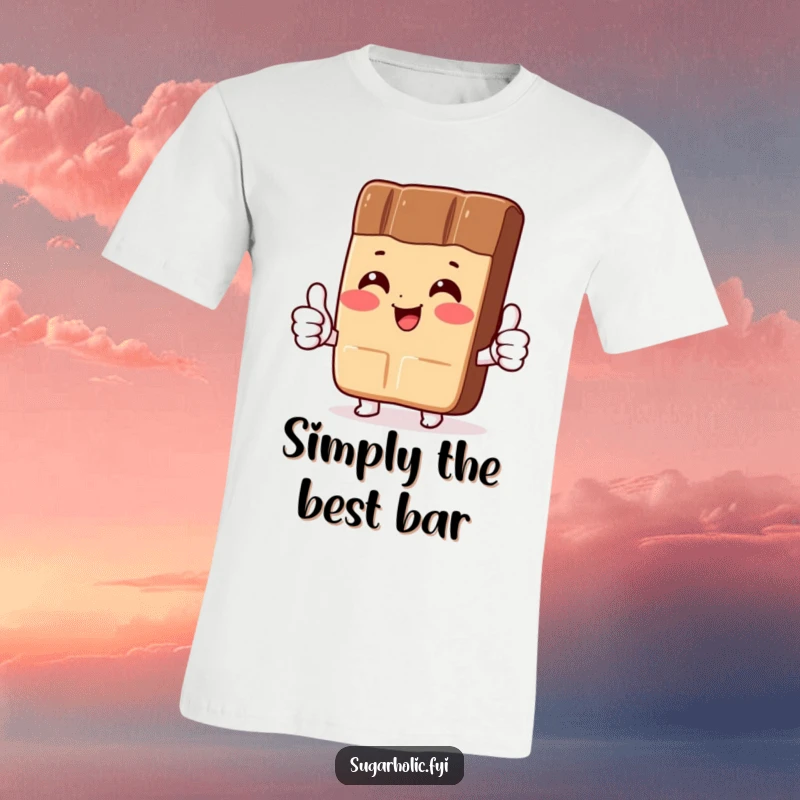 Funny T-Shirt: A blushing chocolate bar character giving a hearty two thumbs up, embodying sweet satisfaction and good vibes.
