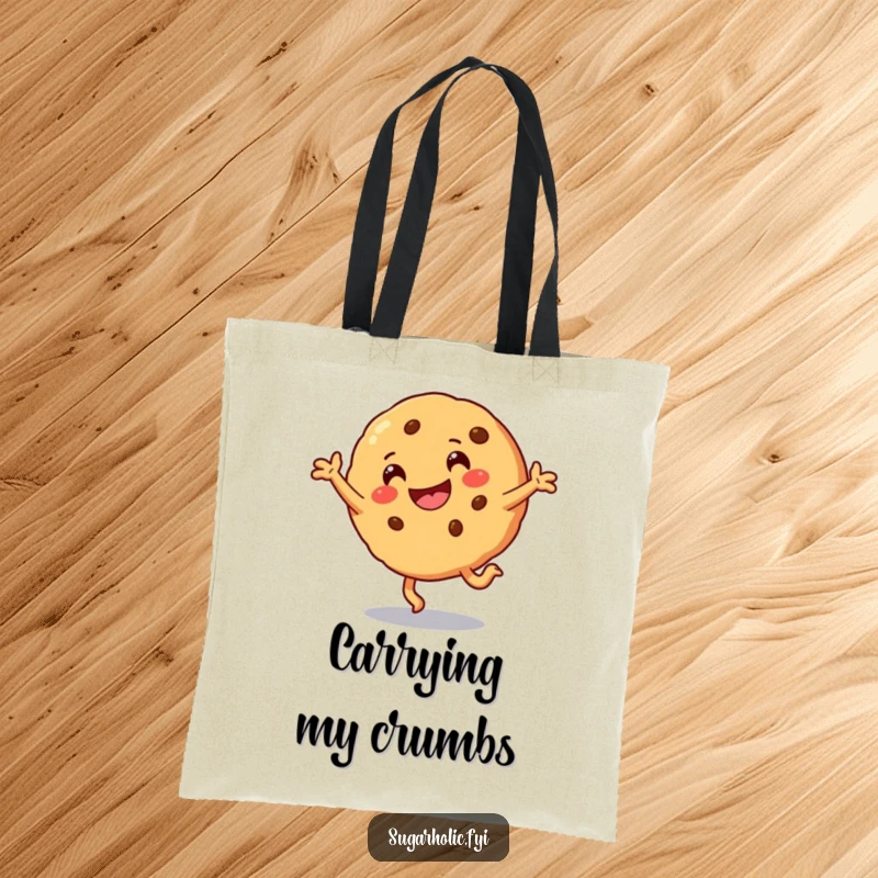 Funny Tote Bag showcasing a smiling cookie character in a dynamic cartwheel pose with a happy expression.